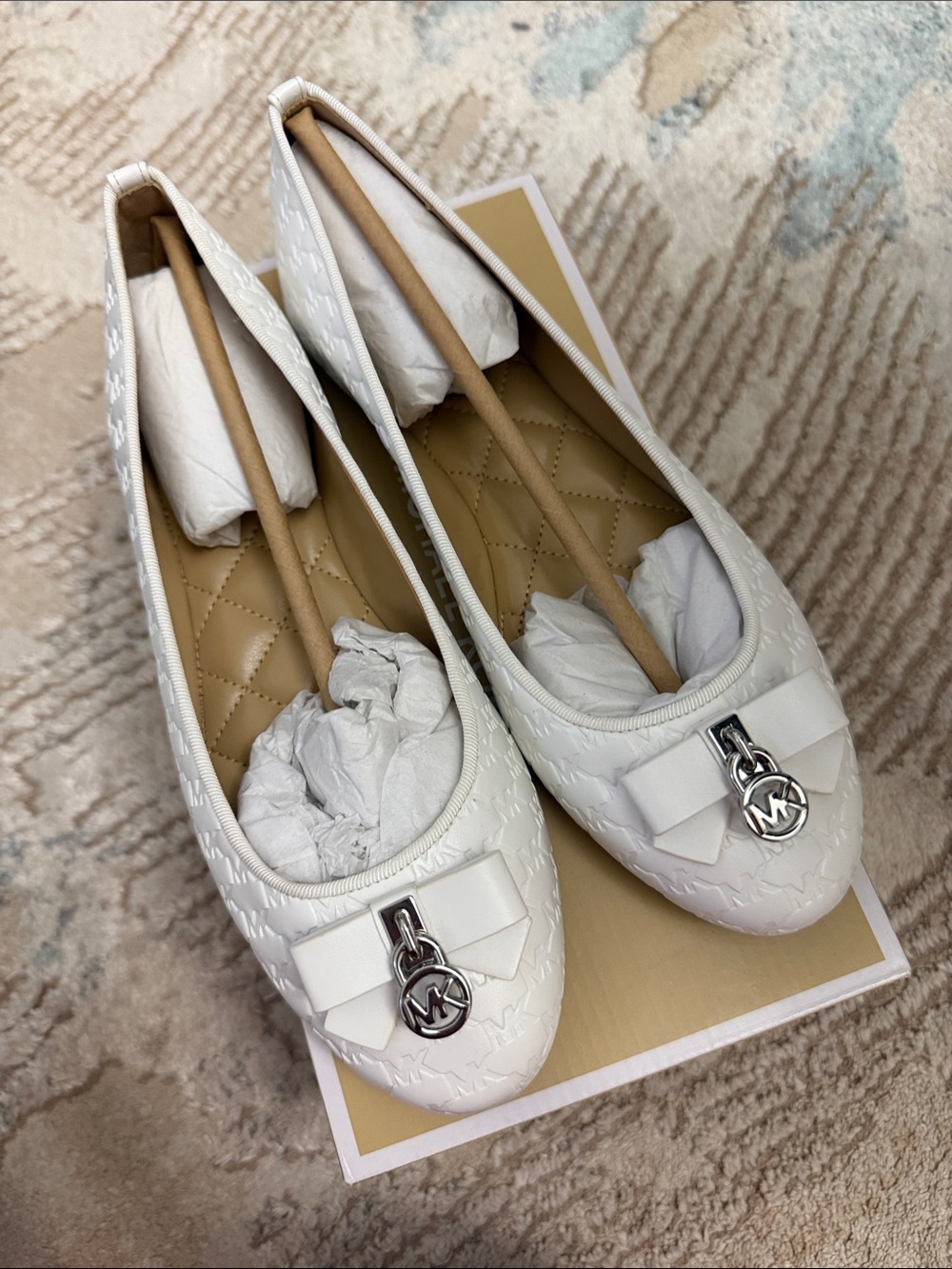 Michael Kors White Quilted Honey Ballet Shoes Optic White